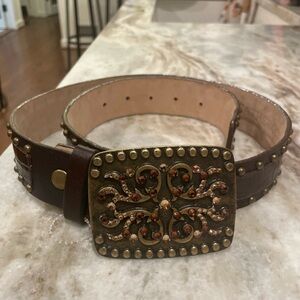 Leatherock brown and bronze snakeskin and grommets leather belt size m34